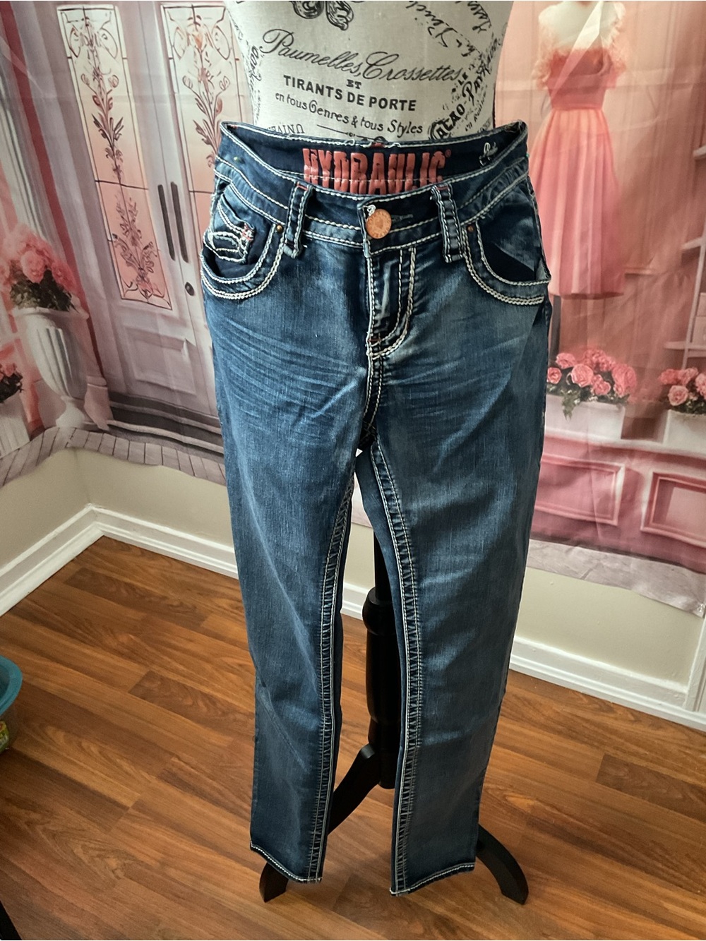 Hydraulic Women’s Dark Blue Straight Leg Jeans with Contrast Stitching